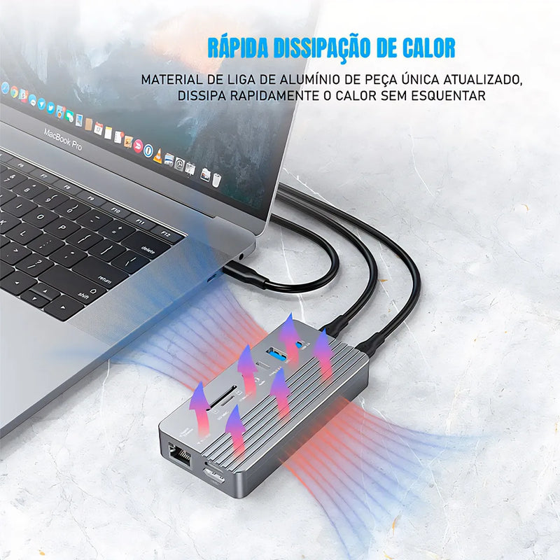 Hub USB-C 9-em-1 Dorn com NVMe M.2 e Power Delivery 100W - Docking Station Profissional