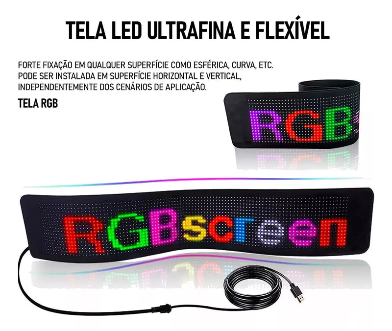 Tela Flexível de Led para Carros e Caminhões Virtua FX - Display Digital com Aplicativo no Celular