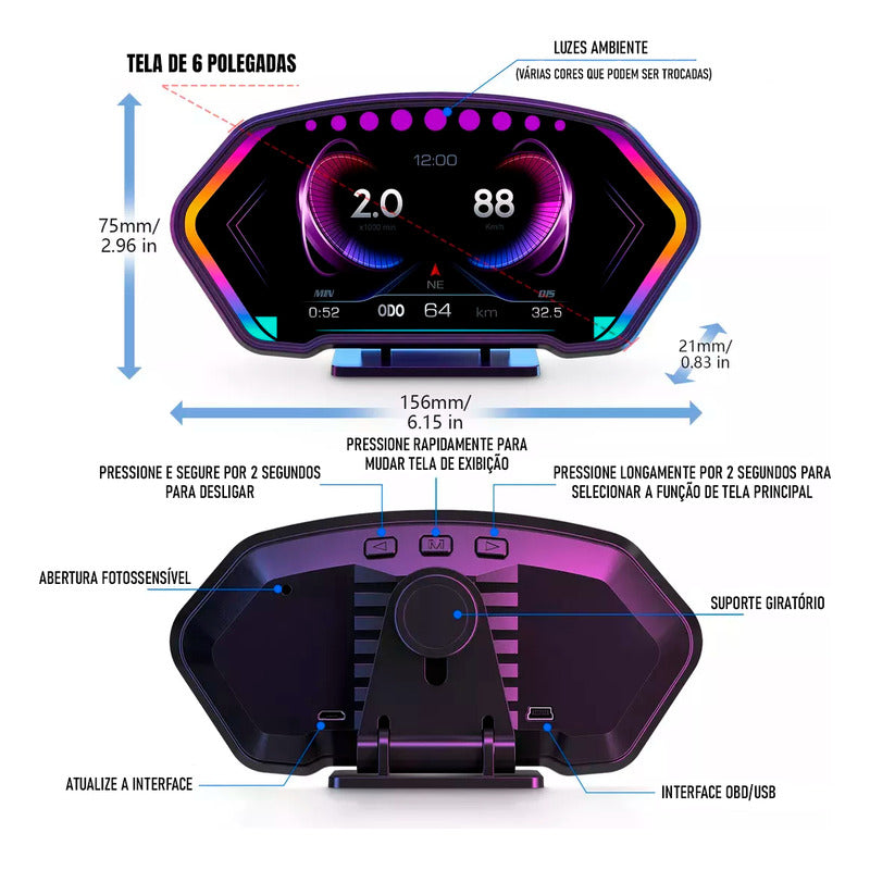Computador De Bordo Universal Obd2 Display Hud Carro - Dorn