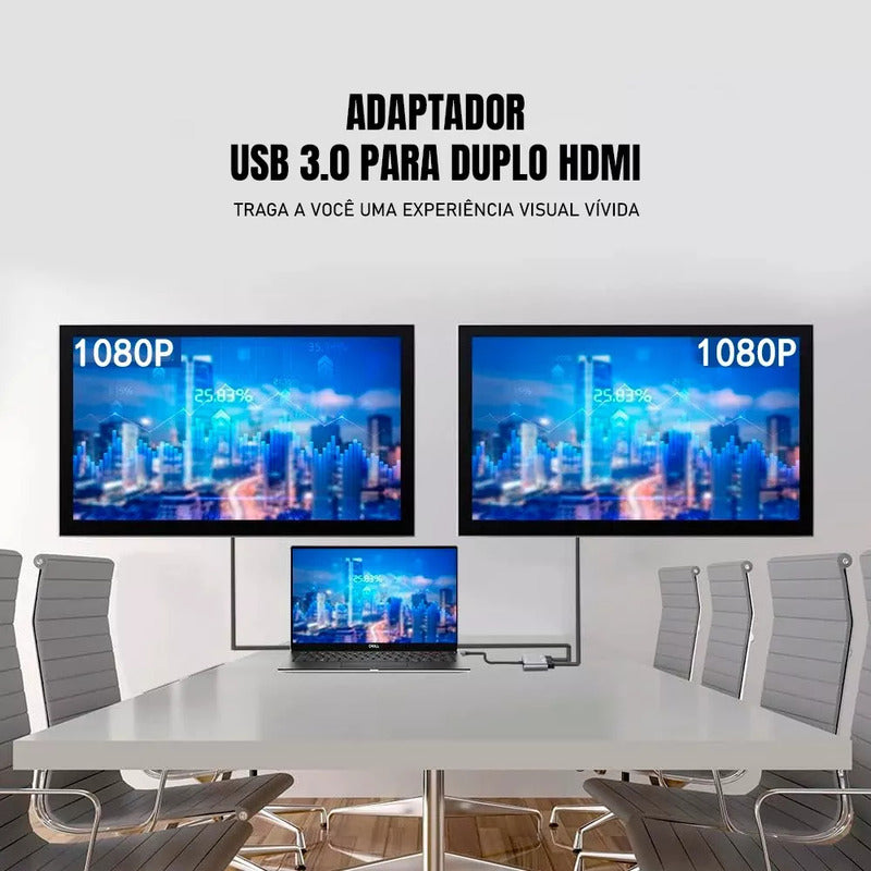 Adaptador Usb 3.0 1x2 Duplo Hdmi P/ Extensor De Tela Windows