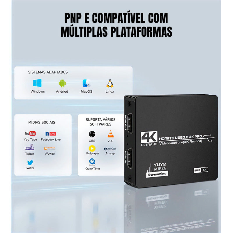 Placa De Captura Usb Hdmi 4k E Entrada P/ Microfone Ou Fone