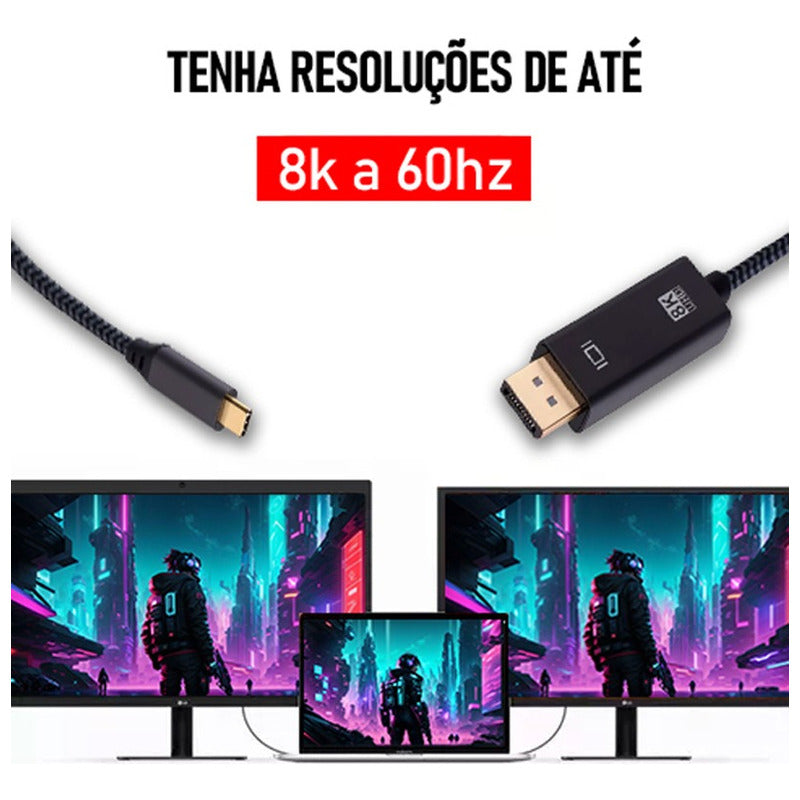 Adaptador Dorn Usb-c Para Displayport 8k Blindado 2m.