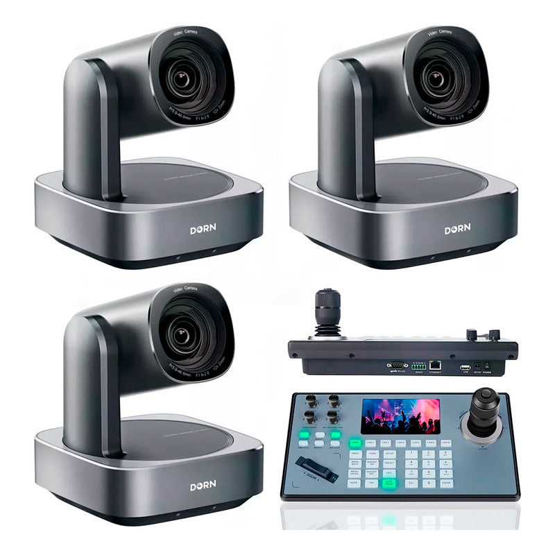 Três Câmeras Robótica Dorn Ptz 4k 12x Ndi Hx2 + Controladora