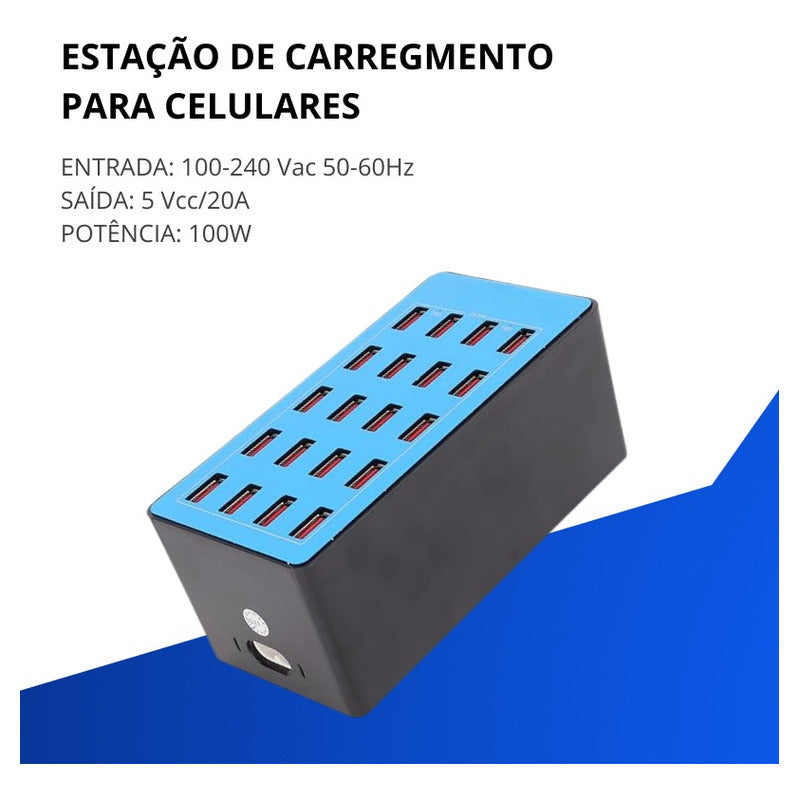Estação Carregamento Inteligente 20 Portas Usb Turbo Dorn.