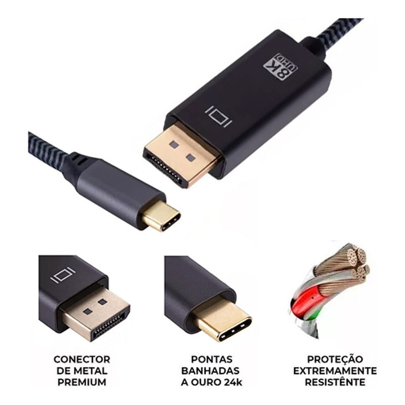 Adaptador Dorn Usb-c Para Displayport 8k Blindado 2m.