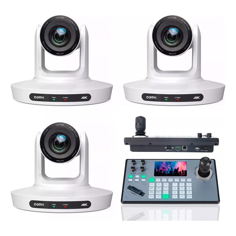 Kit Câmeras Robóticas Dorn Ptz 4k 20x + Controladora Led