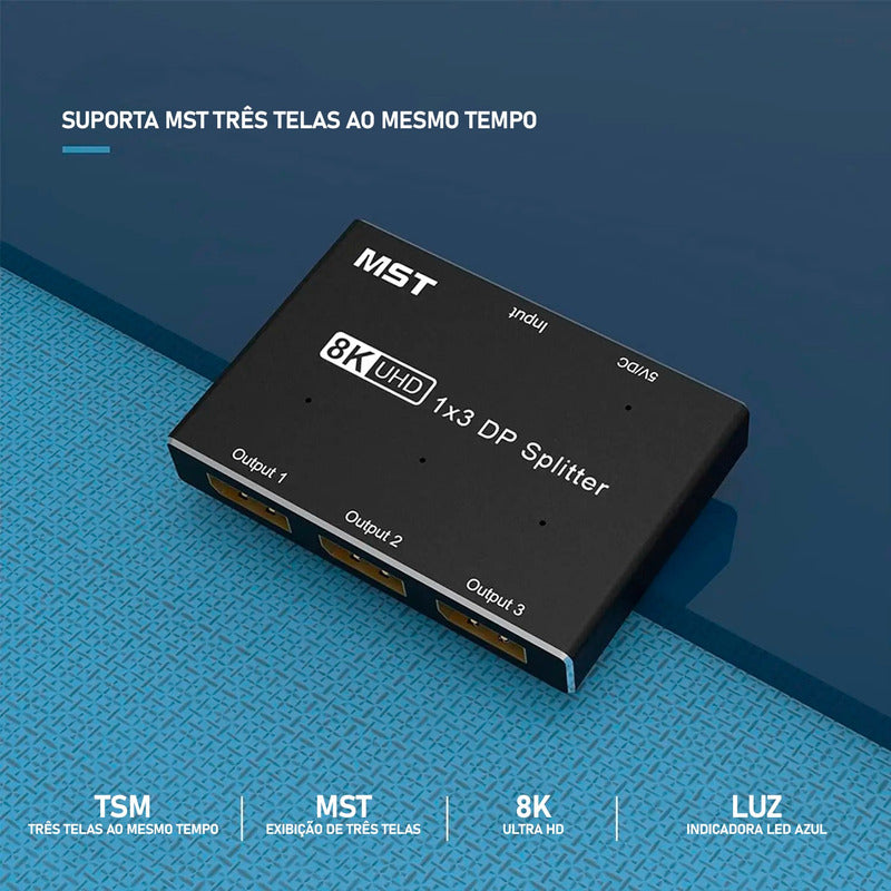 Splitter Displayport 1x3 Dp 1.4 - 1 X 3 Extensor De Tela +nf