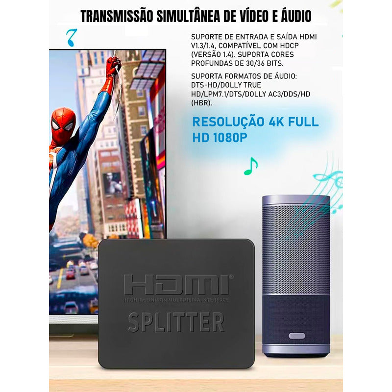 Splitter Divisor Hdmi 1x2 4k 1080 120hz Hdcp 3d Amplificador