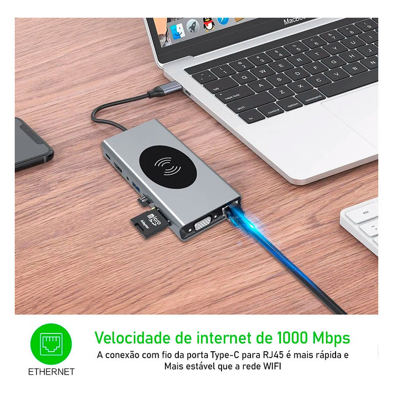 Hub Dockstation Usb C Type C 15 Em 1 Usb 3.0 / Hdmi / Vga