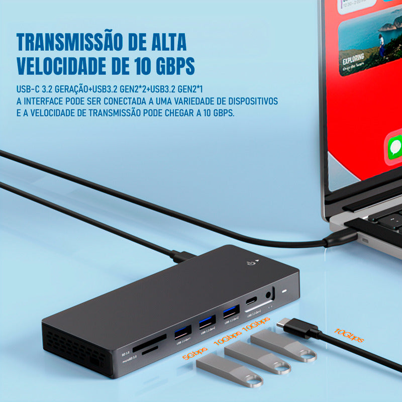 Dock Adaptador Dorn Hub Usb-c 13 Em 1 Para 3 Monitores 4k
