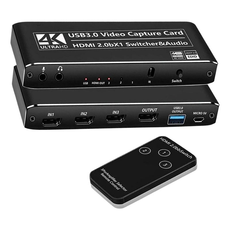 Placa De Captura Usb 3 Entradas Hdmi 4k + Microfone E Fone