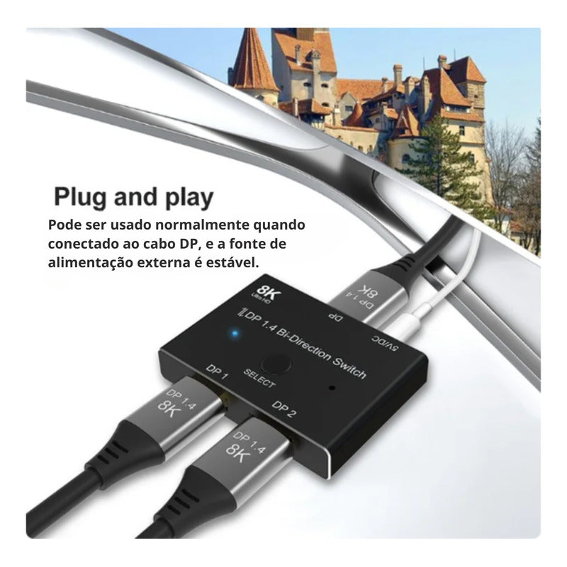Switch Displayport Bi Direcional 1x2 2x1 8k 30hz 4k 120hz Br