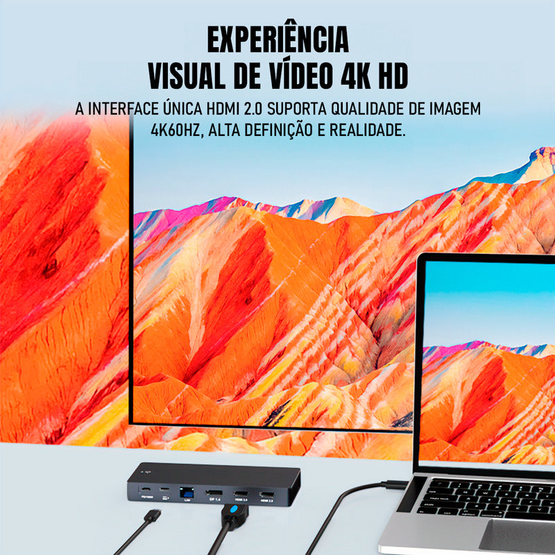 Dock Adaptador Dorn Hub Usb-c 13 Em 1 Para 3 Monitores 4k