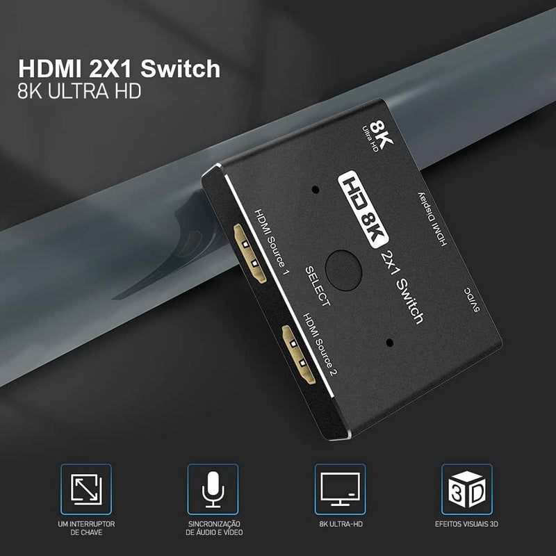 Chaveador Switcher Hdmi 2x1 8k 60hz 4k 120hz 2.1 Com Nf-e