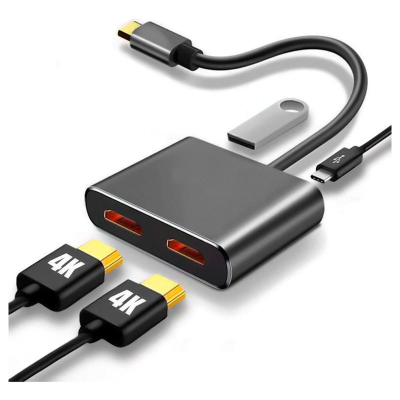 Adaptador Dorn Usb-c Para 2 Monitores Hdmi 4k Modo Mst Usb-c Displayport Thunderbolt