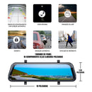 Espelho Retrovisor DVR Dorn - Câmeras Frontal e Ré 1080P, Tela Touch 9,66", Visão Noturna Sony