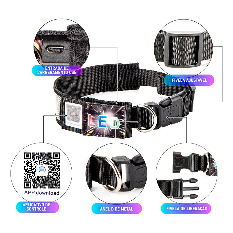 Coleira Pet Virtua Fx - Colar Led Personalizável