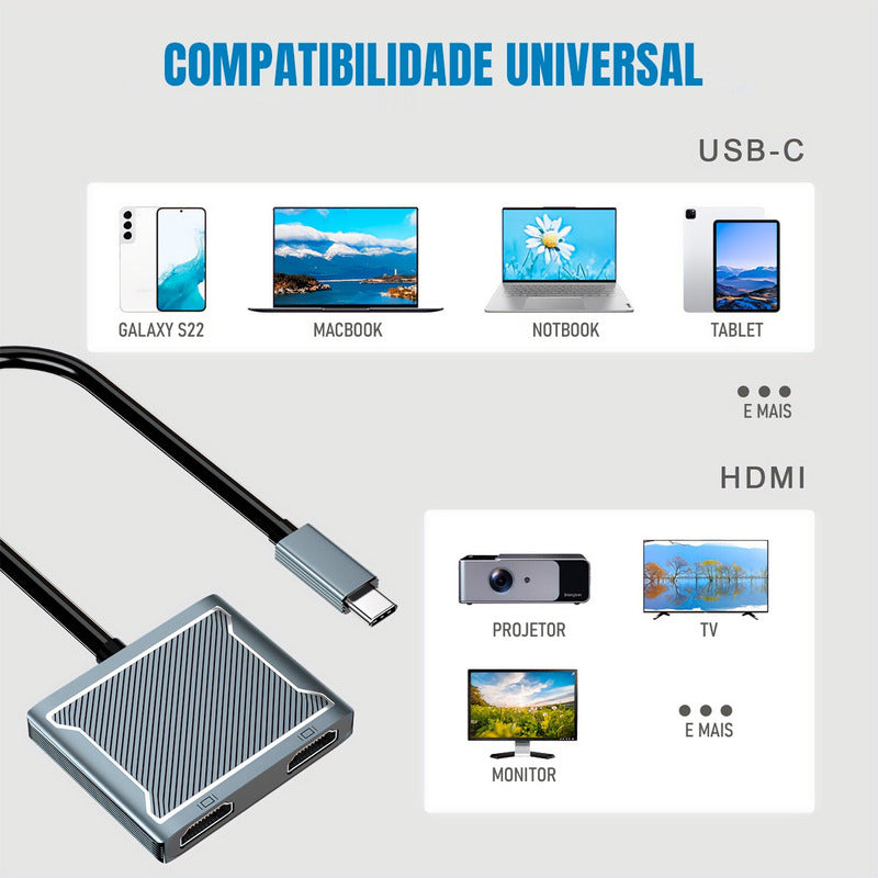 Hub Dorn Duplicador Usb-c Para 2 Telas Hdmi Ouro.