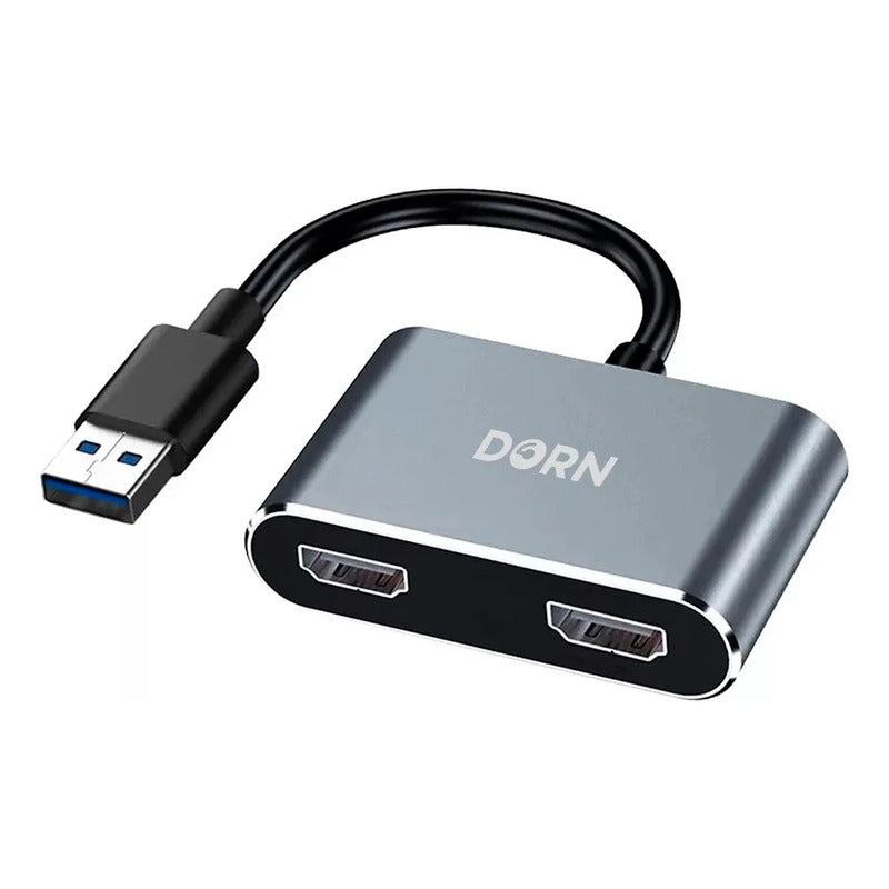 Adaptador Usb 3.0 1x2 Duplo Hdmi P/ Extensor De Tela Windows Cor Prateado