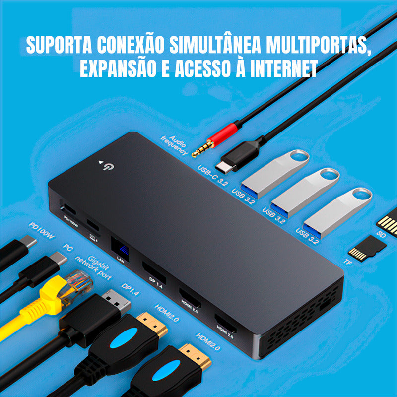 Dock Adaptador Dorn Hub Usb-c 13 Em 1 Para 3 Monitores 4k