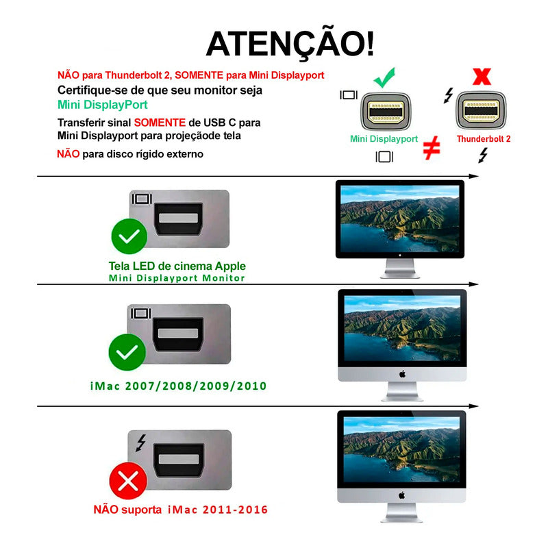 Cabo Usb-c Tipo C Para Mini Displayport Macho 4k Com Nota