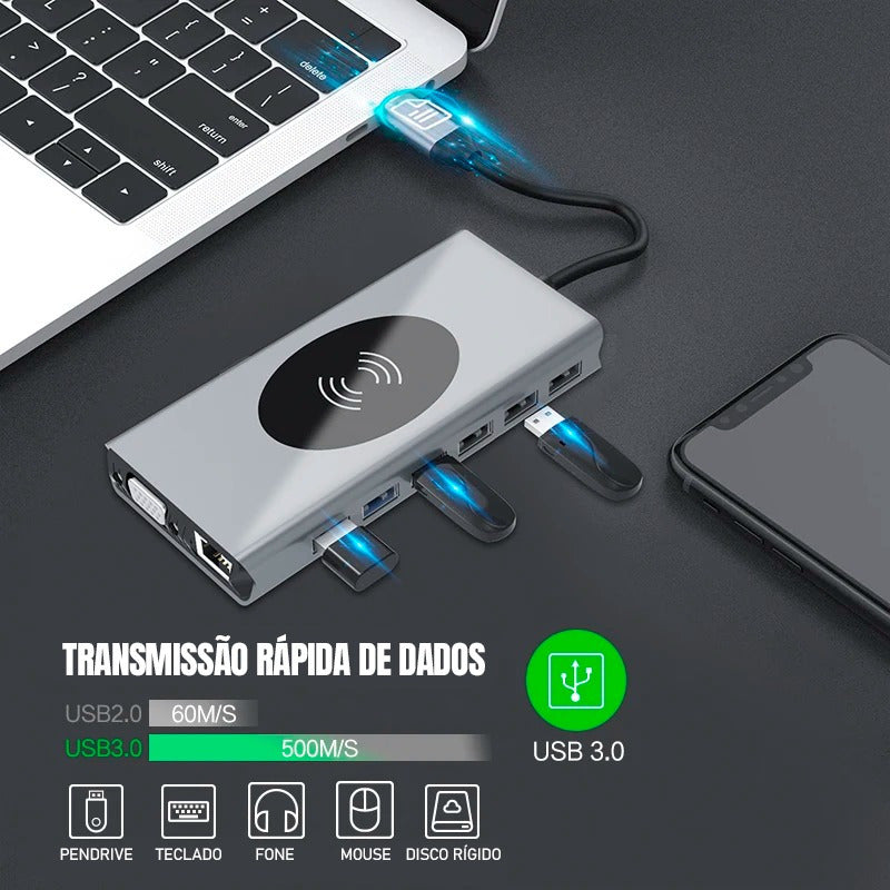 Hub Dockstation Usb C Type C 15 Em 1 Usb 3.0 / Hdmi / Vga