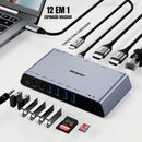 Docking Station Dorn DisplayLink 12 em 1 - 2x HDMI, Gigabit Ethernet, 4x USB 3.0 e PD 45W