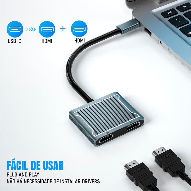 Hub Dorn Duplicador Usb-c Para 2 Telas Hdmi Ouro.