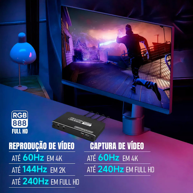 Placa Captura Vídeo Dorn Externa 4k Usb 3.2 240hz