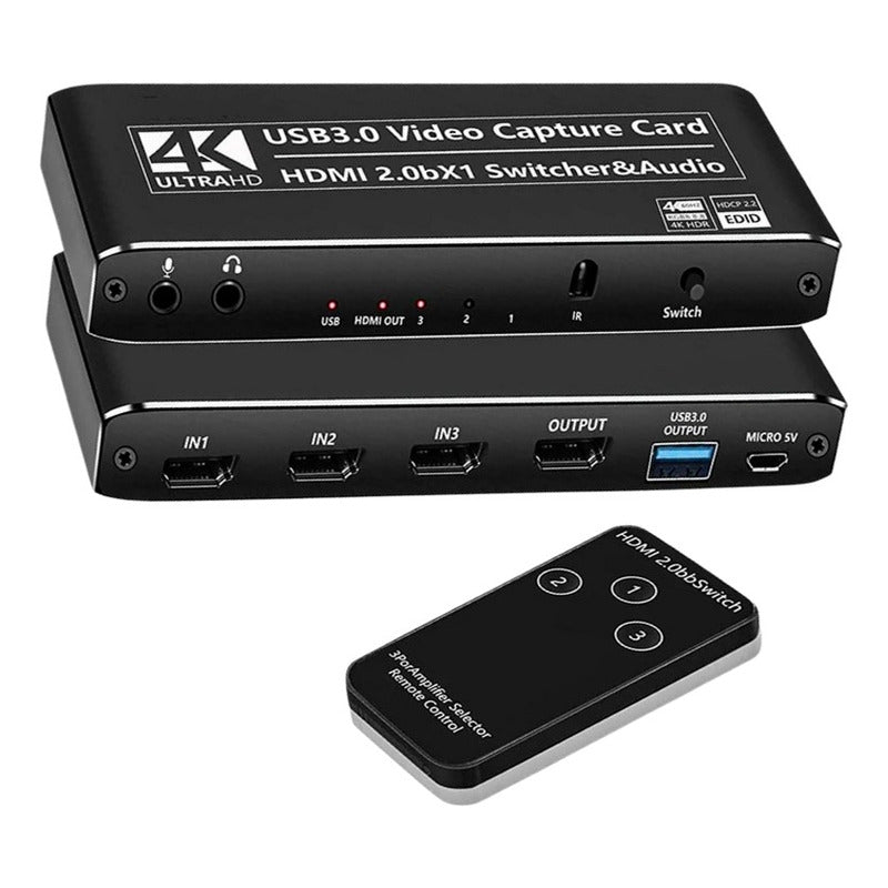Placa De Captura Usb 3 Entradas Hdmi 4k + Microfone E Fone