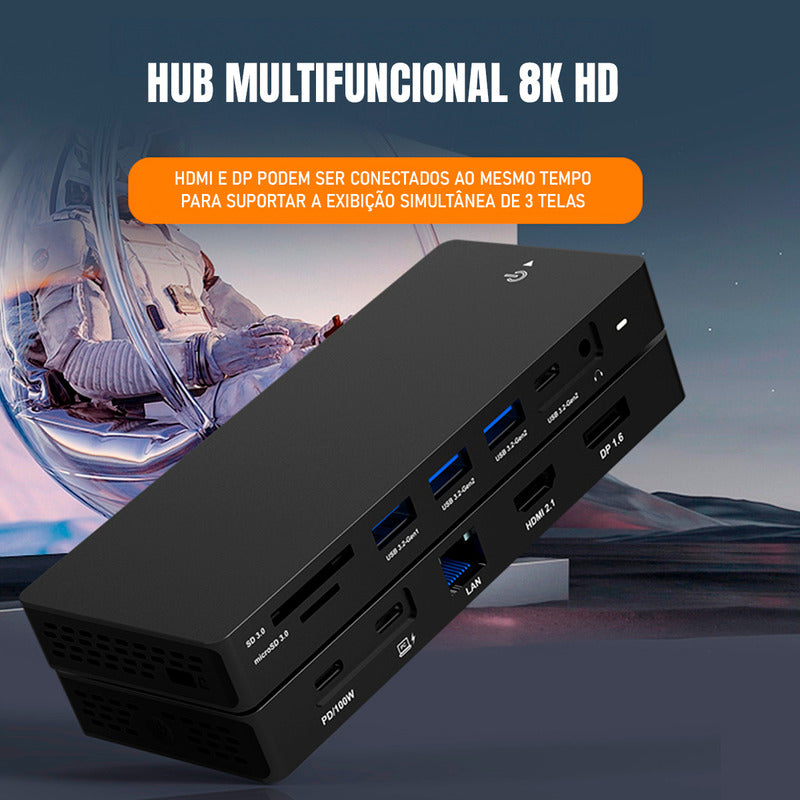 Hub Usb-c Dorn 12 Portas 8k Hdmi 2.1 E Dp 1.6