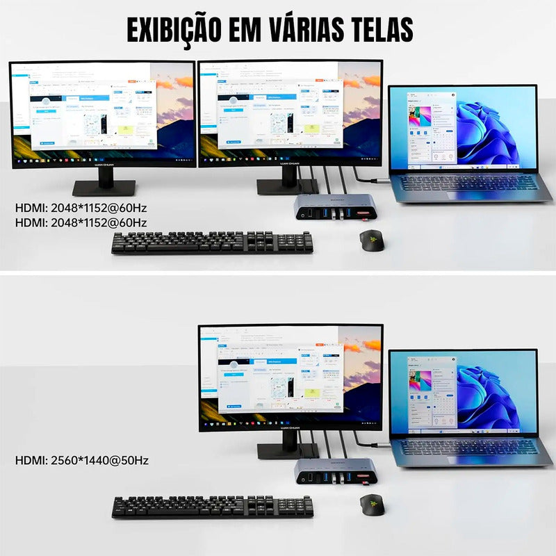 Hub Usb Dorn 12 Portas Usb-c Displaylink 2 Monitores