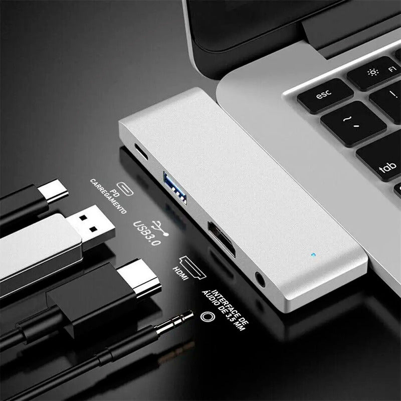 Hub Adaptador Usb-c Para Hdmi / Usb 3.0 / Usb-c / Audio P2
