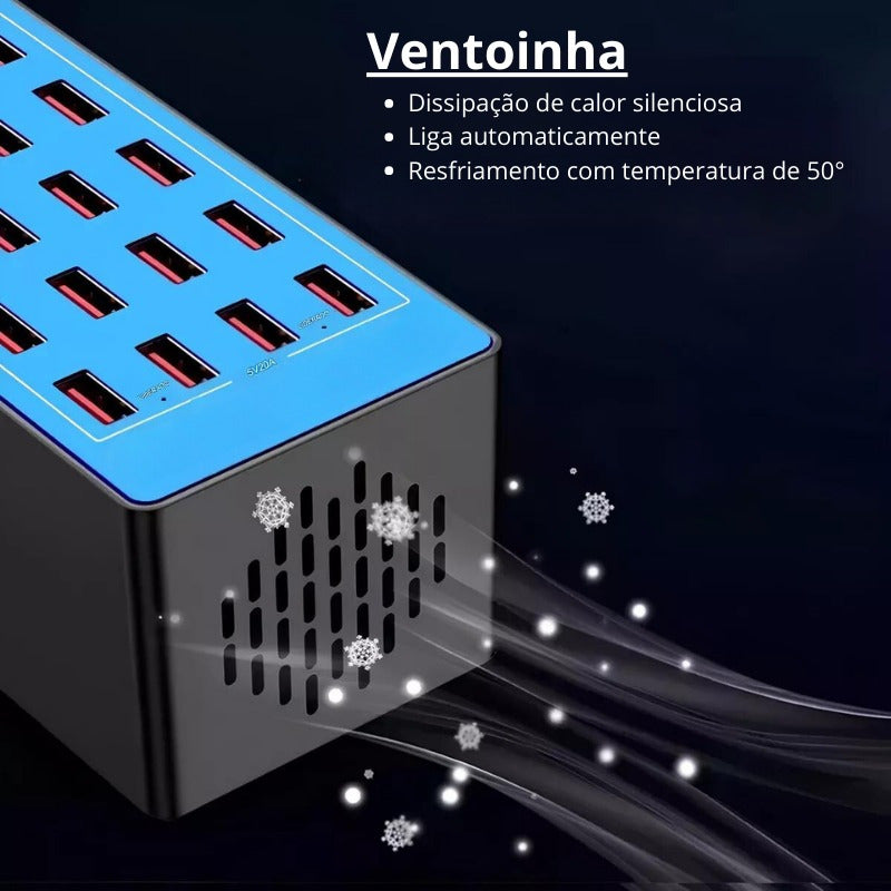 Estação Carregamento Inteligente 20 Portas Usb Turbo Dorn.