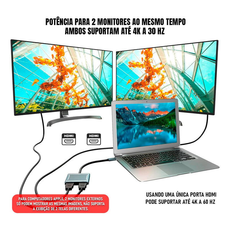 Hub Dorn Duplicador Usb-c Para 2 Telas Hdmi Ouro.