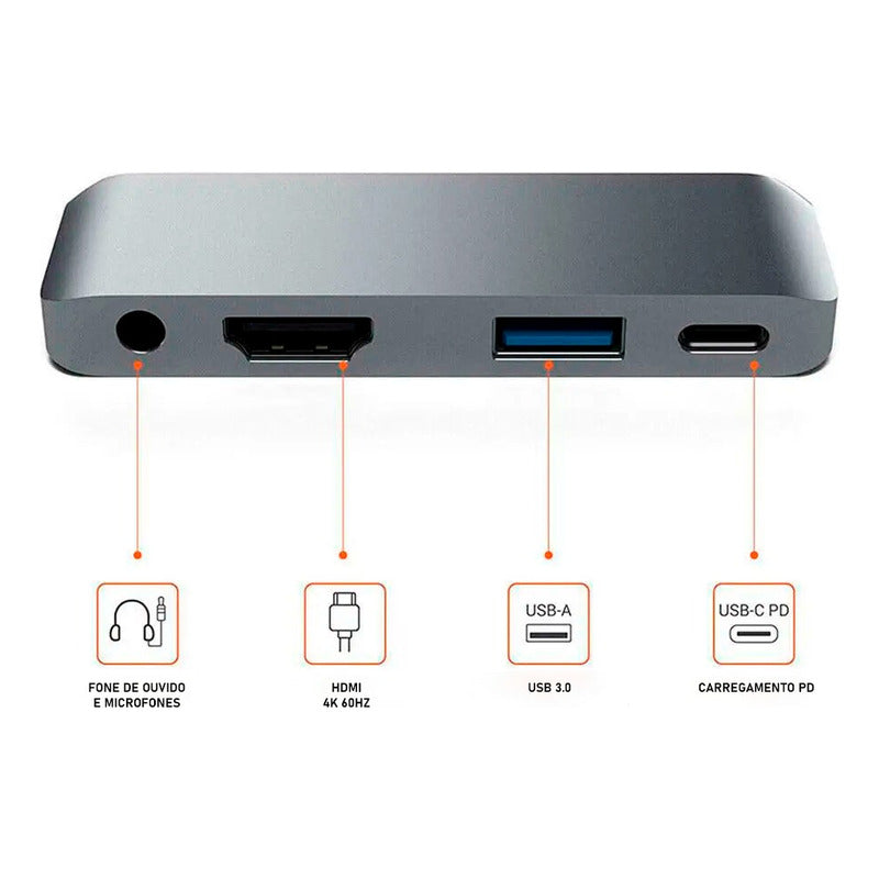 Hub Adaptador Usb-c Para Hdmi / Usb 3.0 / Usb-c / Audio P2