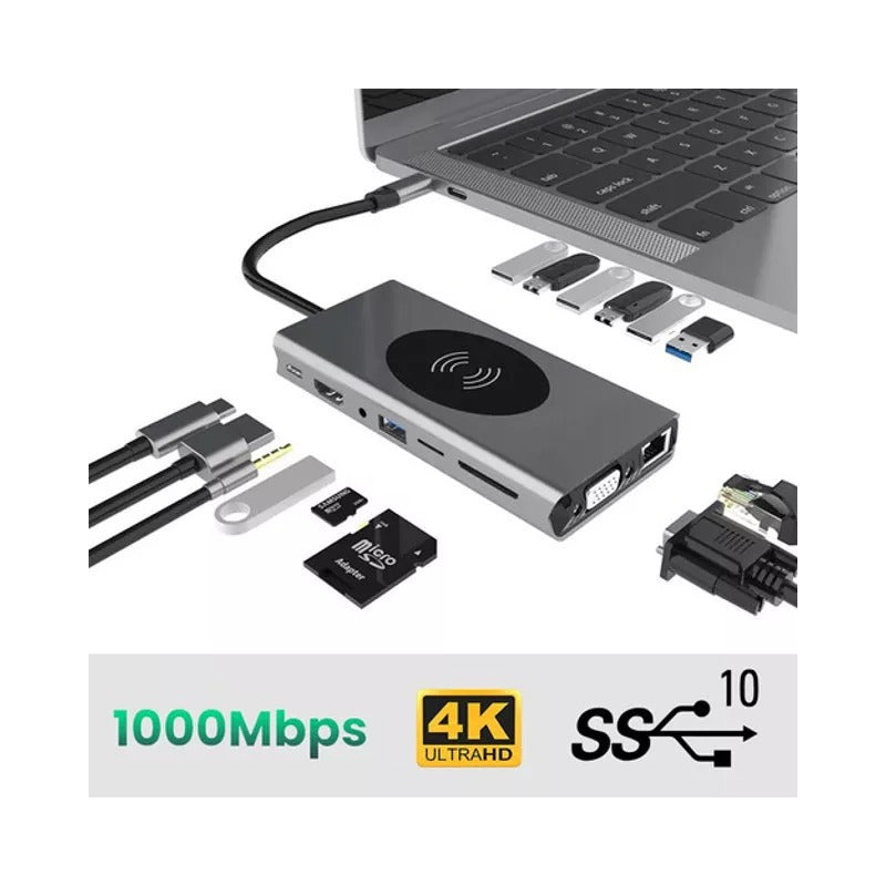 Hub Dockstation Usb C Type C 15 Em 1 Usb 3.0 / Hdmi / Vga