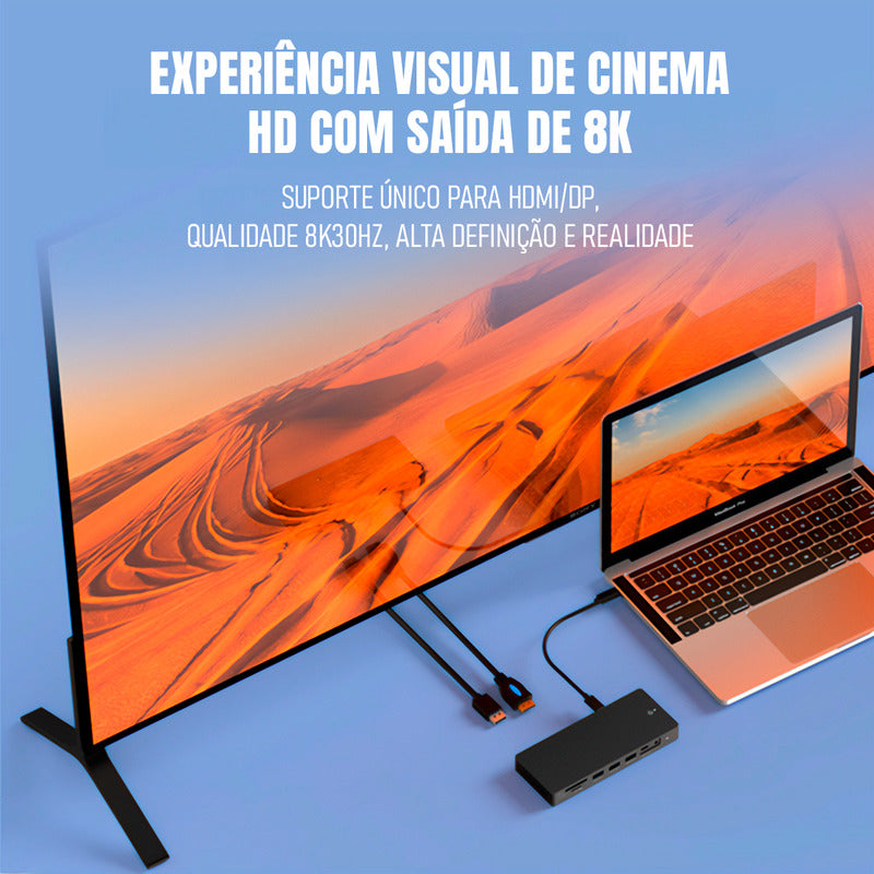 Hub Usb-c Dorn 12 Portas 8k Hdmi 2.1 E Dp 1.6