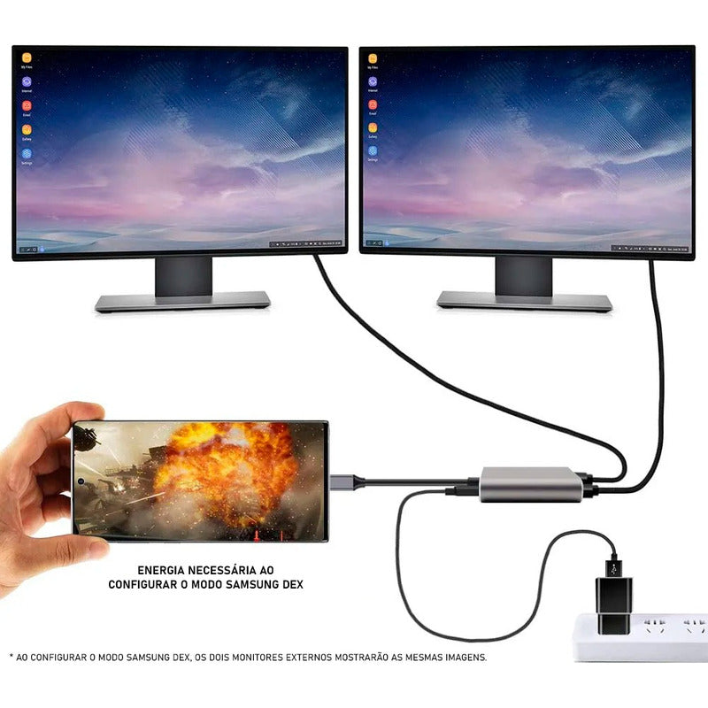 Hub Dorn Duplicador Usb-c Para 2 Telas Hdmi Ouro.