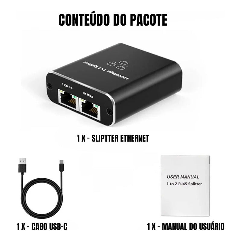 Switch Extensor Internet 1x2 Saídas Para Cabo De Rede Rj45