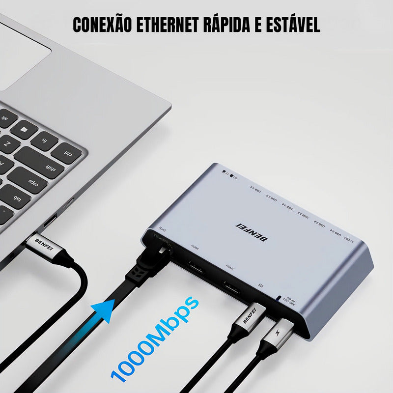 Hub Usb Dorn 12 Portas Usb-c Displaylink 2 Monitores