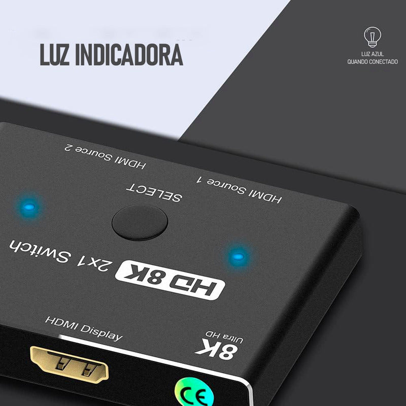 Chaveador Switcher Hdmi 2x1 8k 60hz 4k 120hz 2.1 Com Nf-e