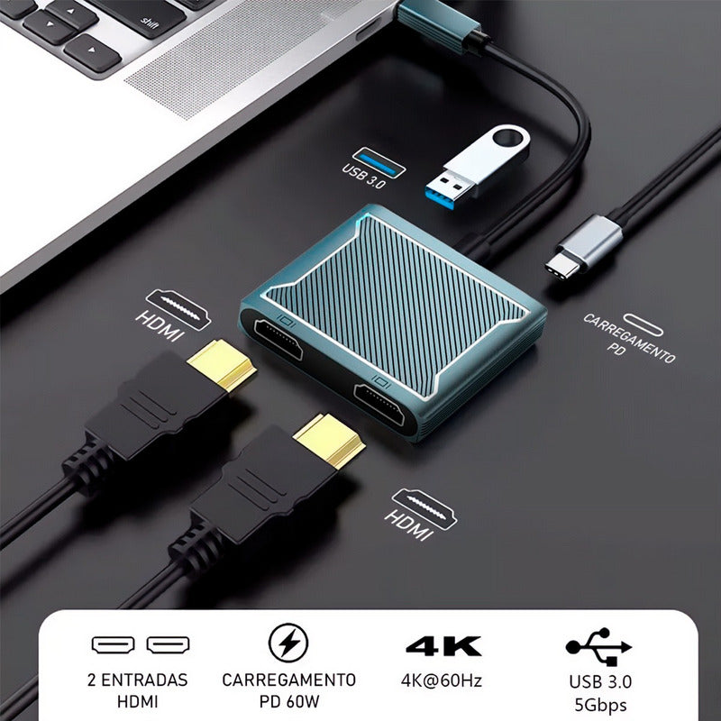 Hub Dorn Duplicador Usb-c Para 2 Telas Hdmi Ouro.