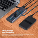 Hub Usb 3.0 10 Portas 5gbps Switch Individual Alumínio + Nf Preto